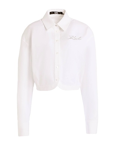KARL LAGERFELD Solid colour shirts & blouses CROP POPLIN SHIRT
 White 100% Organic cotton