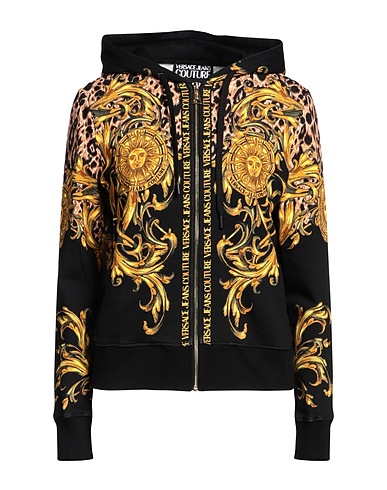 VERSACE JEANS COUTURE Hooded sweatshirt Black 100% Cotton, Polyester, Polyamide, Elastane