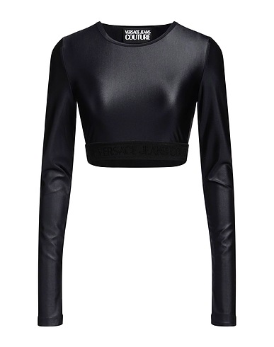 VERSACE JEANS COUTURE Crop top Black 79% Polyamide, 21% Elastane