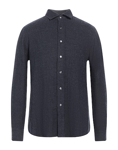 SALVATORE PICCOLO Solid colour shirt Midnight blue 48% Rayon, 42% Linen, 10% Wool