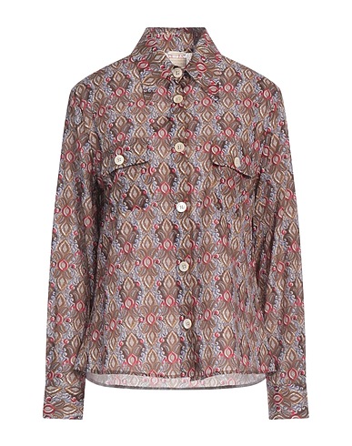MASSIMO ALBA Patterned shirts & blouses Khaki 92% Cotton, 8% Cashmere