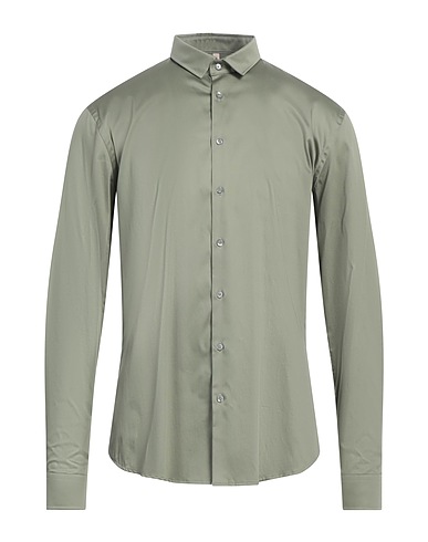 Q1 Camicia tinta unita Verde militare 96% Cotone, 4% Elastan