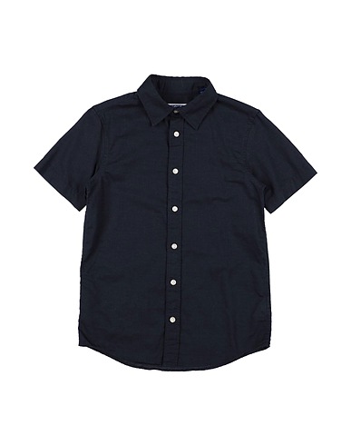 JACK & JONES Solid colour shirt Midnight blue 70% Cotton, 30% Linen
