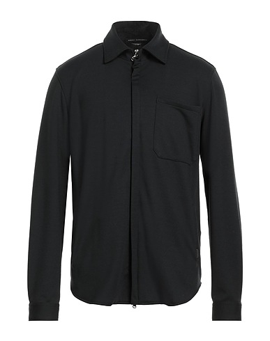 DANIELE ALESSANDRINI Solid colour shirt Black 77% Polyester, 18% Viscose, 5% Elastane