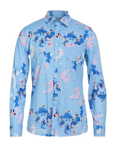 DANIELE ALESSANDRINI HOMME Patterned shirt Sky blue 97% Cotton, 3% Elastane
