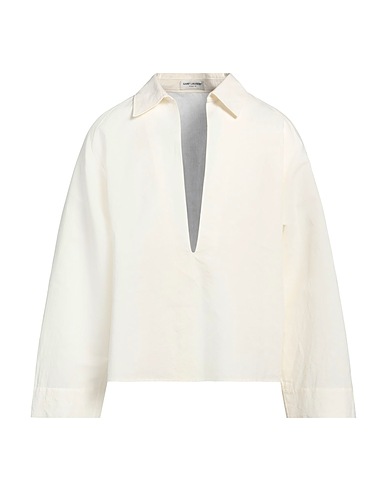 SAINT LAURENT Solid color shirt Ivory 50% Cotton, 50% Linen