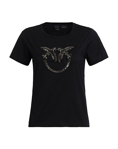 PINKO T-shirt Black 100% Cotton, Elastane, Glass, Ramie