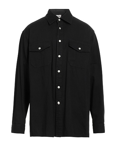 MCQUEEN Denim shirt Black 100% Cotton, Calfskin