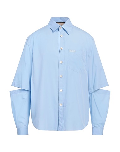 GUCCI Solid colour shirt Light blue 100% Cotton, Polyester