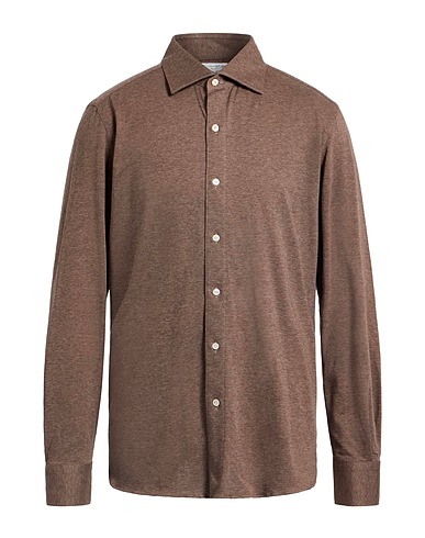 FINAMORE 1925 Camicia tinta unita Marrone 92% Cotone, 8% Cachemire
