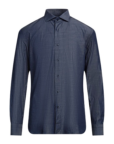 CARUSO Solid color shirt Slate blue 100% Cotton