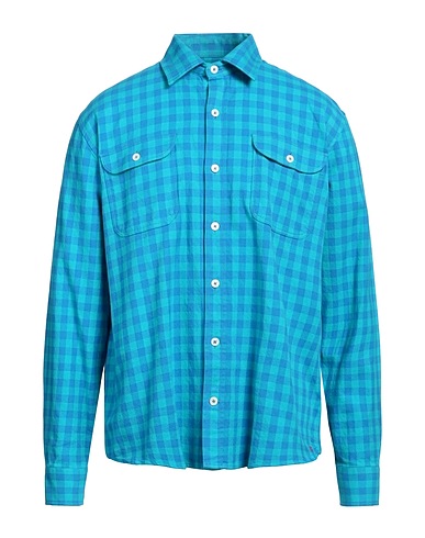 BROOKSFIELD Checked shirt Azure 93% Cotton, 7% Linen