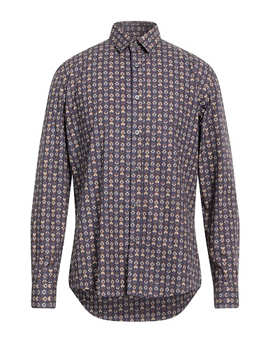 GREY DANIELE ALESSANDRINI Patterned shirt Midnight blue 100% Cotton