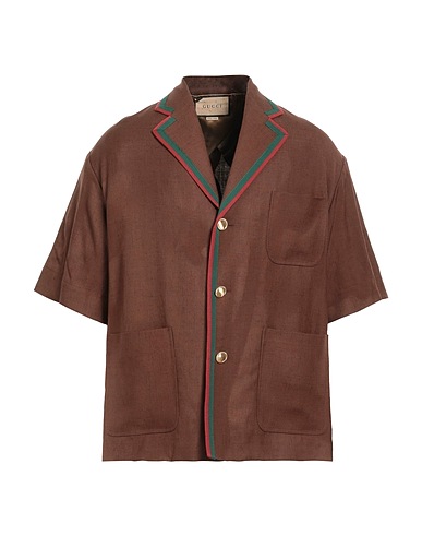 GUCCI Patterned shirts & blouses Brown 86% Viscose, 14% Linen, Wool