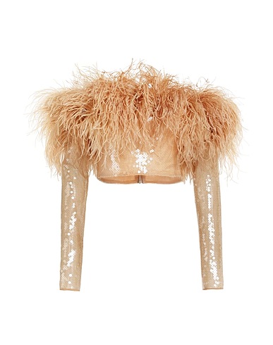 DAVID KOMA Top Beige 90% Polyester, 10% Polyamide, Ostrich feathers