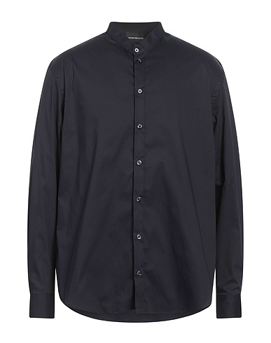 EMPORIO ARMANI Solid color shirt Midnight blue 69% Cotton, 27% Polyamide, 4% Elastane