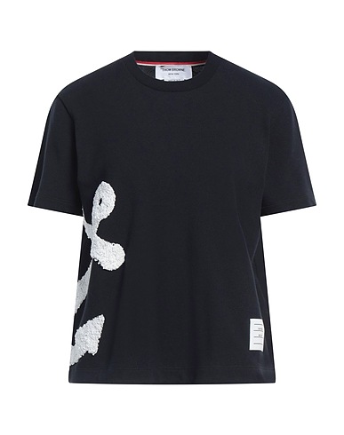 THOM BROWNE T-shirt Midnight blue 100% Cotton, Elastane, Polyamide