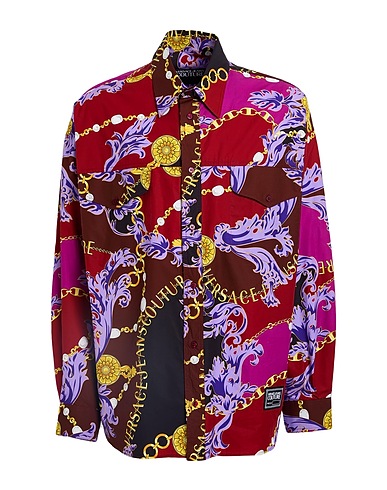 VERSACE JEANS COUTURE Patterned shirt Brick red 100% Cotton