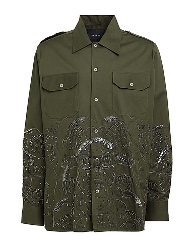 JOHN RICHMOND Shirts Military green 97% Cotton, 3% Elastane