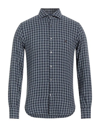 BROOKSFIELD Checked shirt Navy blue 100% Cotton