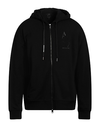 ARMANI EXCHANGE Hooded track jacket  Black 100% Cotton, Elastane