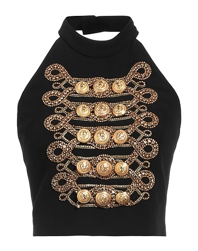 BALMAIN Top Black 100% Viscose, Glass, Brass, Metallic Polyester, Polyester
