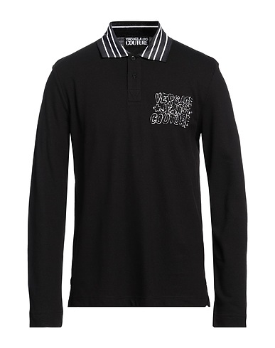 VERSACE JEANS COUTURE Polo shirt Black 100% Cotton, Polyester, Elastane