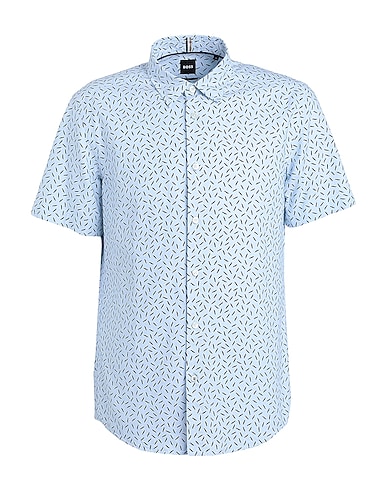 BOSS Patterned shirt Sky blue 100% Cotton