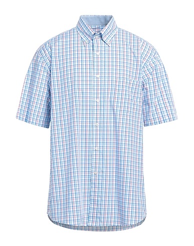 MIRTO Kariertes Hemd Azurblau 100% Baumwolle