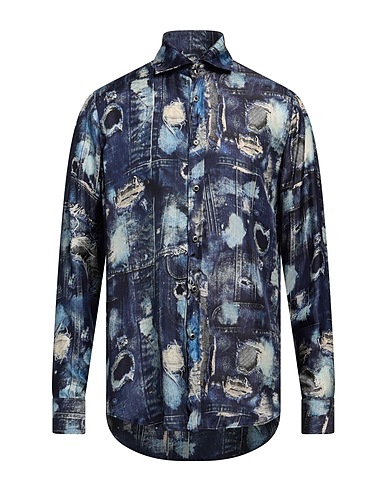 JOHN RICHMOND Patterned shirt Navy blue 54% Viscose, 46% Silk