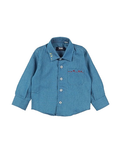 MANUELL & FRANK Solid color shirt Blue 60% Cotton, 40% Polyolefin