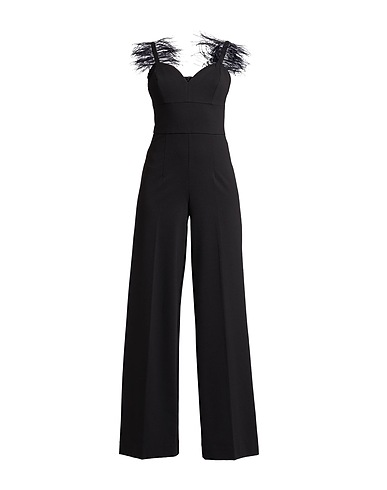 TWINSET Jumpsuits and Dungarees Black 68% Viscose, 27% Polyamide, 5% Elastane, Ostrich feathers