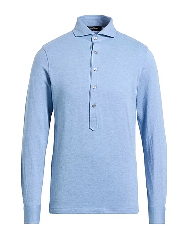 GRAN SASSO Polo shirt Light blue 92% Cotton, 8% Cashmere