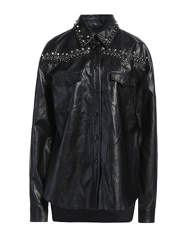 PINKO Shirts Black 75% Viscose, 14% Polyester, 7% Cotton, 4% Metallic fiber, Polyurethane coated