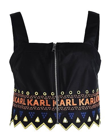 KARL LAGERFELD Top EMBROIDERED TOP
 Black 100% Organic cotton