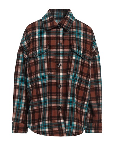 CIRCOLO 1901 Checked shirt Chocolate brown 100% Virgin Wool