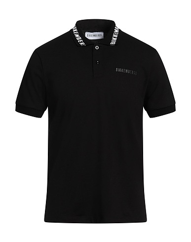 BIKKEMBERGS Polo shirt Black 95% Cotton, 5% Elastane