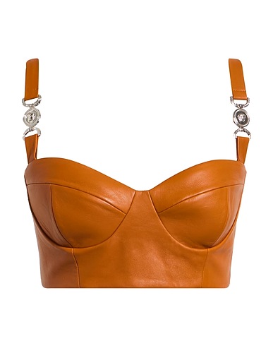 VERSACE Top Brown 100% Lambskin, Viscose, Polyamide, Elastane
