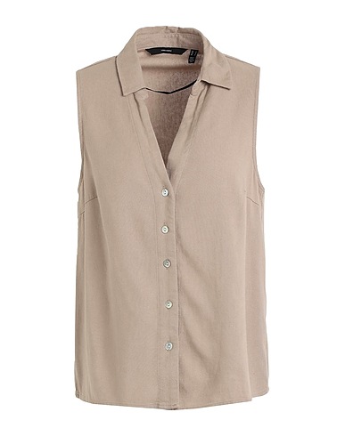 VERO MODA 無地シャツ＆ブラウス カーキ EcoVero™ レーヨン 55% / リネン 45%