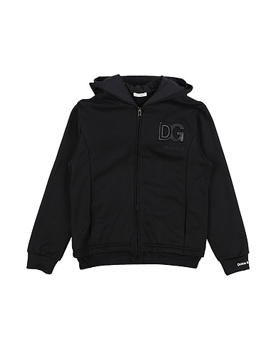 DOLCE&GABBANA Hooded track jacket  Black 90% Cotton, 10% Polyamide, Polyurethane