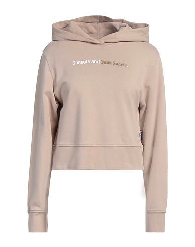 PALM ANGELS Hooded track jacket  Beige 100% Cotton, Elastane