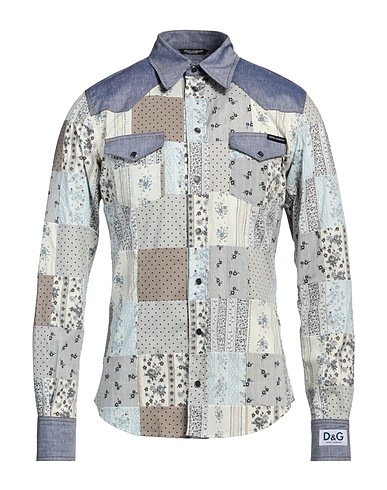 DOLCE&GABBANA Patterned shirt Ivory 68% Cotton, 30% Linen, 2% Elastane