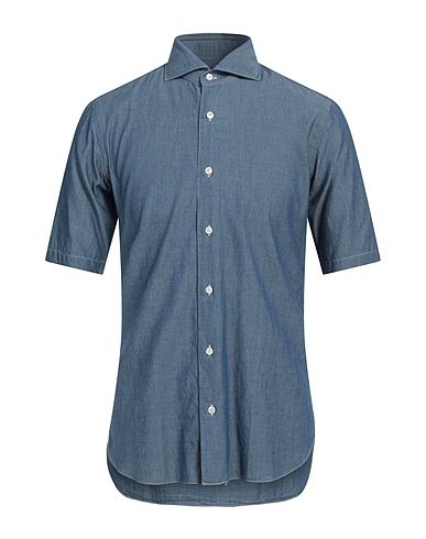 DANDYLIFE by BARBA Solid colour shirt Blue 100% Cotton