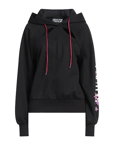 VERSACE JEANS COUTURE Hooded track jacket  Black 100% Cotton, Elastane