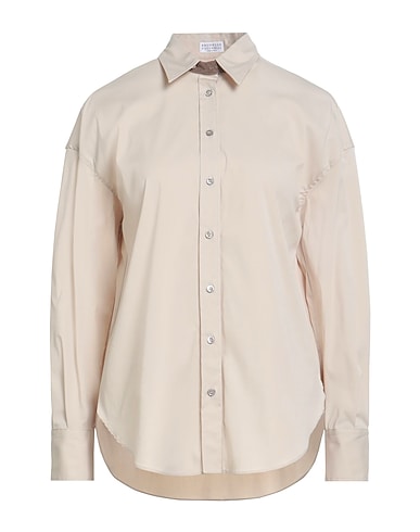 BRUNELLO CUCINELLI Solid colour shirts & blouses Beige 72% Cotton, 23% Polyamide, 5% Elastane, Brass