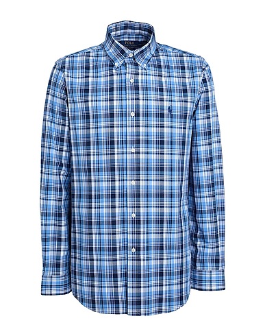 POLO RALPH LAUREN Checked shirt Light blue 91% Cotton, 9% Elastane