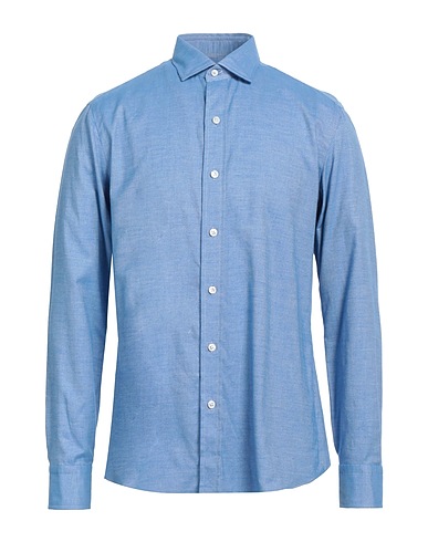 SALVATORE PICCOLO Solid colour shirt Sky blue 100% Cotton