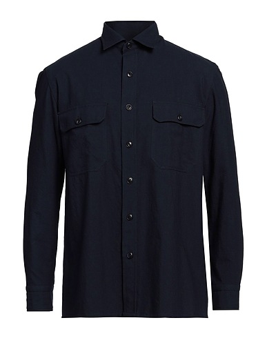 SALVATORE PICCOLO Solid colour shirt Midnight blue 54% Paper, 46% Virgin Wool