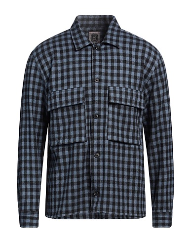 DESTIN Checked shirt Slate blue 75% Wool, 25% Cashmere