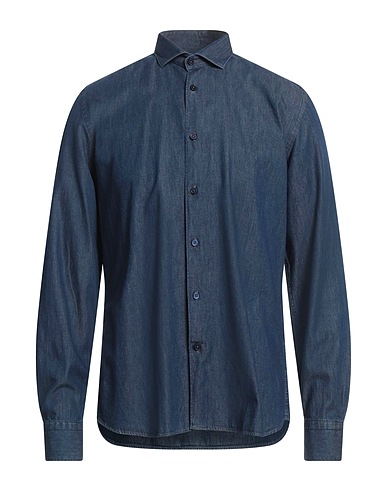 P.H SPORT Solid colour shirt Blue 100% Cotton